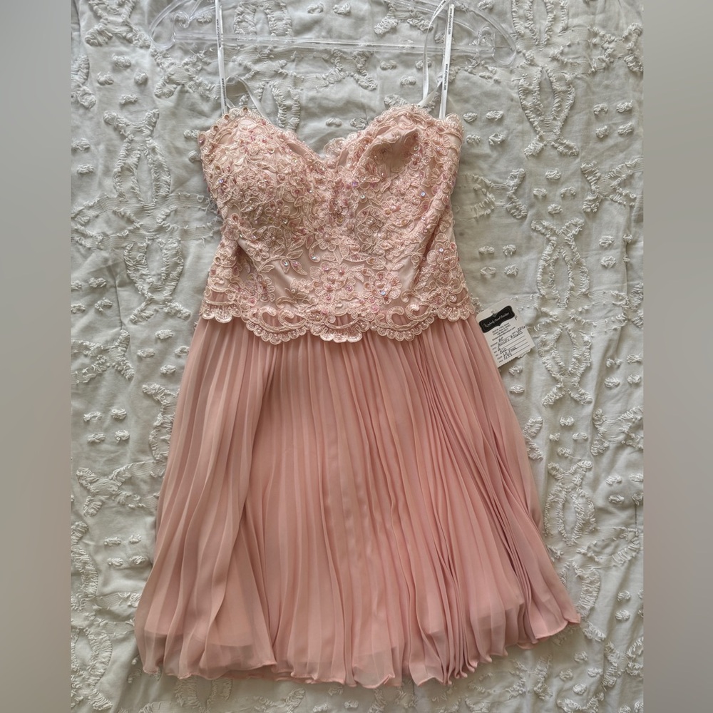 NWT Kimberly Boutique Light Pink Size 2 Beaded Silk Dress with Corset Back